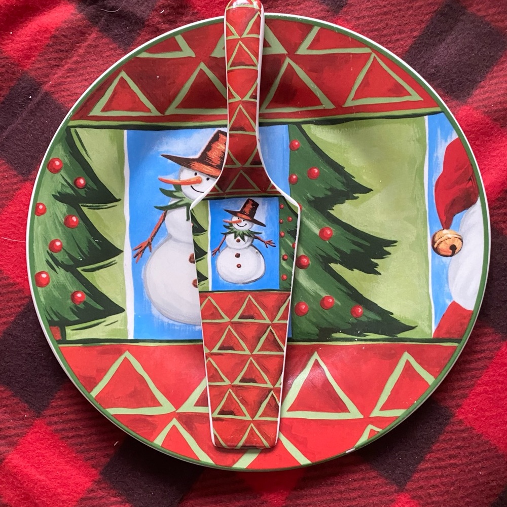 Large Vintage Christmas Cake Plate with server